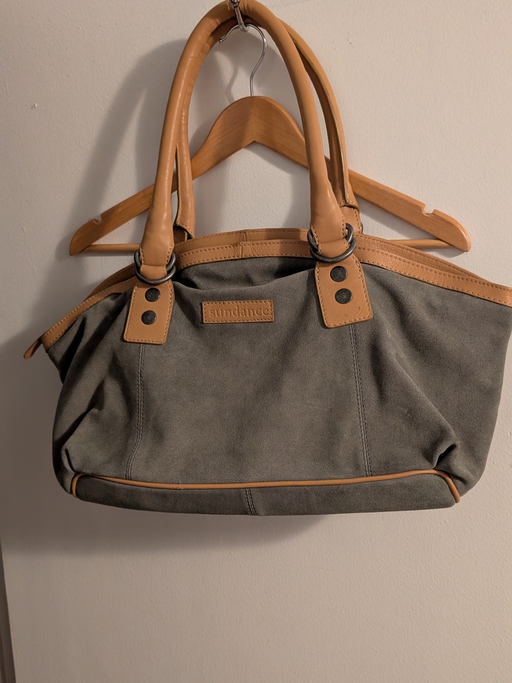 Sundance Olive Leather Shoulder Bag with Tan Leather Trim